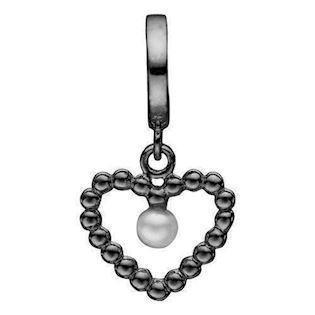 Christina Collect 925 sterling sølv Bubbly Pearl Love Sort rhodineret bobbel hjerte med lille perle, model 610-B59